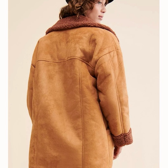 Free people Diogo oversized faux suede and sherpa coat in camel and brown. Small - Picture 9 of 9